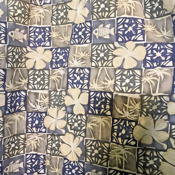 Via Veneto Men's M Hawaiian Shirt Short Sleeve Button Up Blue & Tan Cotton Korea - Picture 6 of 9